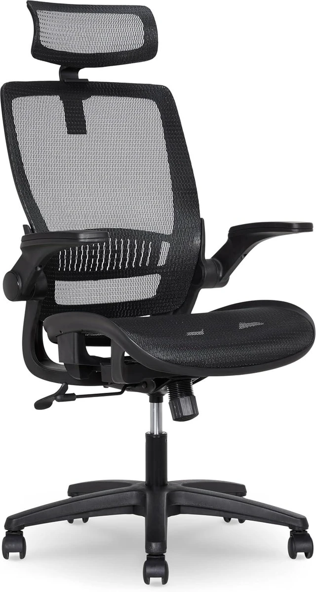 Main image of Ergonomic High-Back Office Chair Breathable Mesh, 360° Swivel, Easy Assembly, Comfortable Flip-Up Armrests, 25.5"D x 26.25"W x 49.25"H, Black