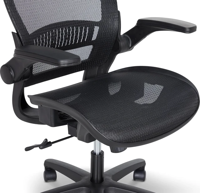 Alt view image 2 of 5 - Ergonomic High-Back Office Chair Breathable Mesh, 360° Swivel, Easy Assembly, Comfortable Flip-Up Armrests, 25.5"D x 26.25"W x 49.25"H, Black