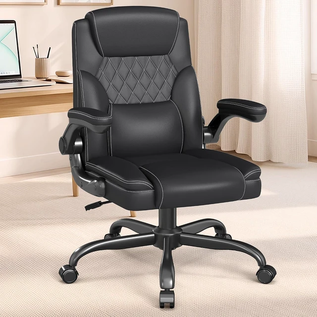 Main image of Mid-Back Executive Office Chair, Leather Desk Chair with Flip-Up Armrests