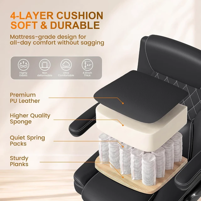 Alt view image 6 of 7 - Mid-Back Executive Office Chair, Leather Desk Chair with Flip-Up Armrests