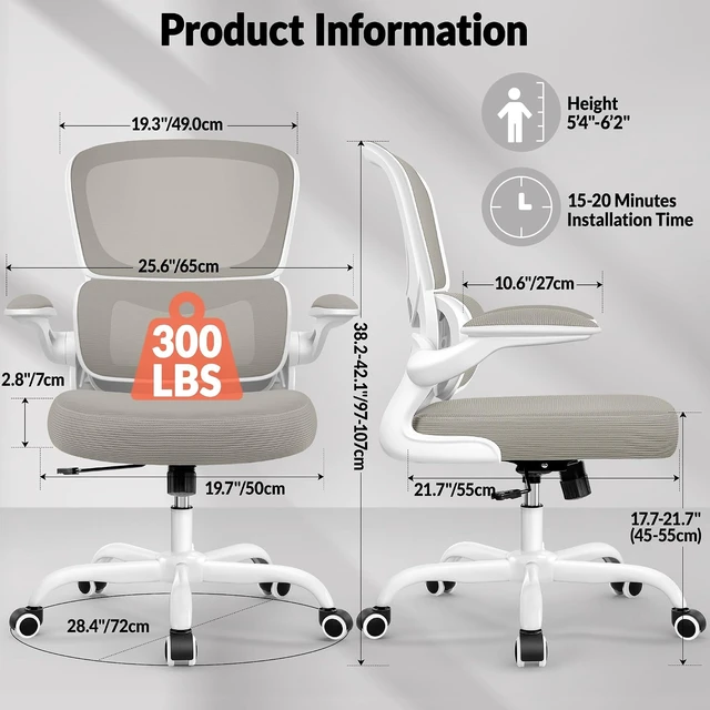 Alt view image 2 of 7 - Ergonomic Mesh Office Chair Breathable Computer Desk Chair with Adjustable Lumbar Support, Flip-Up Armrests, Executive Swivel Design, LightGray