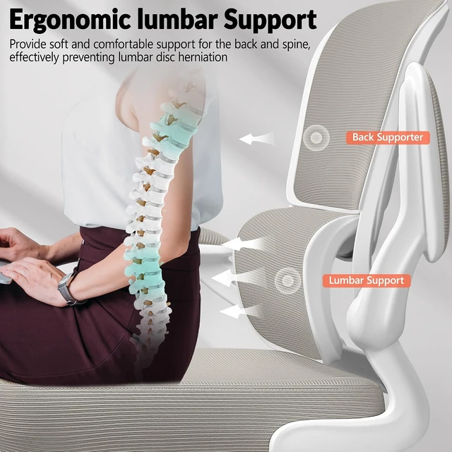 Alt view image 3 of 7 - Ergonomic Mesh Office Chair Breathable Computer Desk Chair with Adjustable Lumbar Support, Flip-Up Armrests, Executive Swivel Design, LightGray
