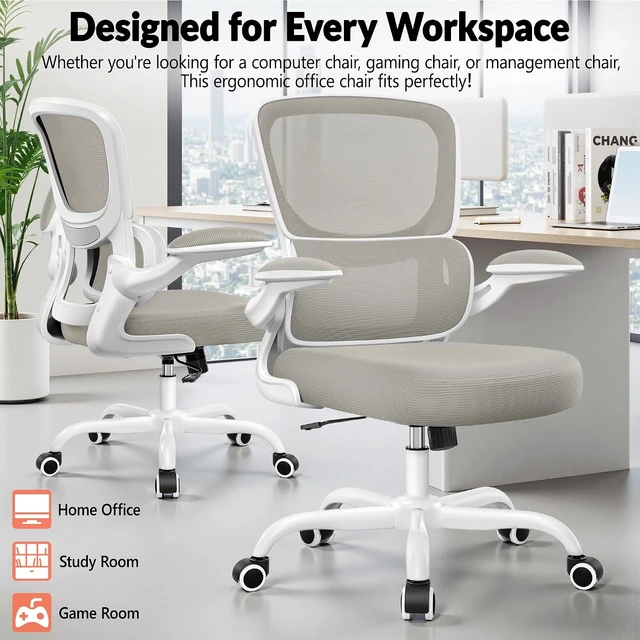 Alt view image 7 of 7 - Ergonomic Mesh Office Chair Breathable Computer Desk Chair with Adjustable Lumbar Support, Flip-Up Armrests, Executive Swivel Design, LightGray