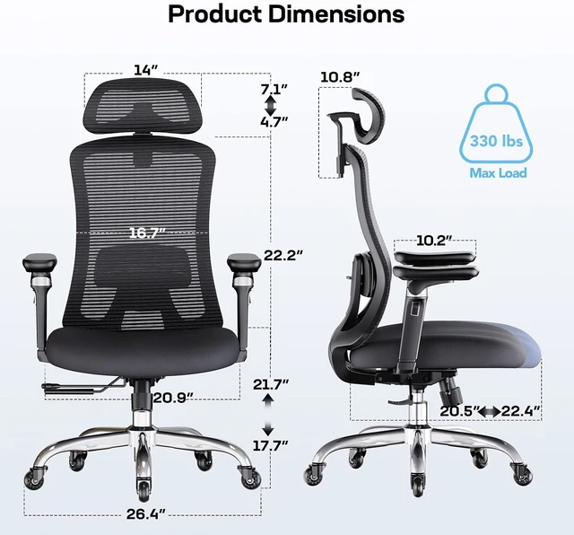 Alt view image 2 of 7 - Big & Tall Ergonomic Office Chair with 6D Armrests