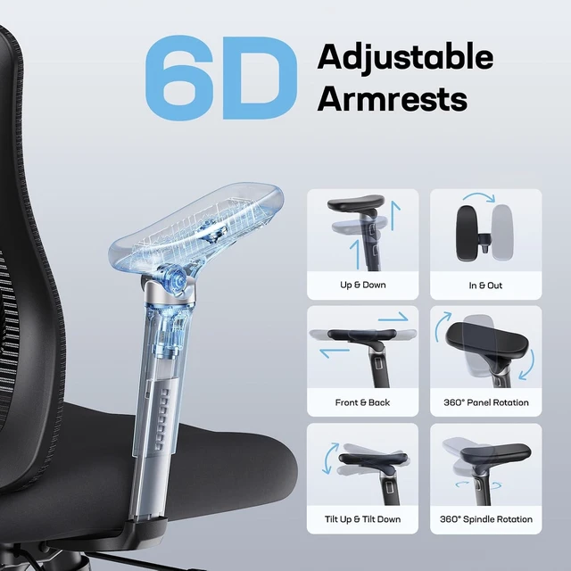 Alt view image 3 of 7 - Big & Tall Ergonomic Office Chair with 6D Armrests