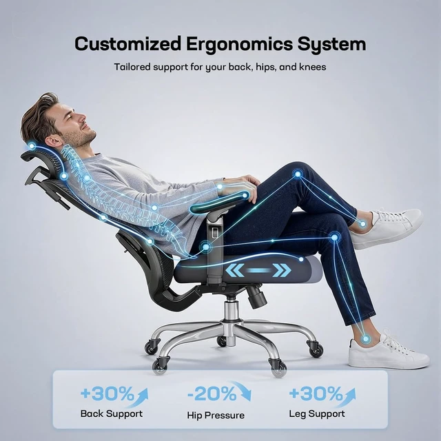 Alt view image 4 of 7 - Big & Tall Ergonomic Office Chair with 6D Armrests