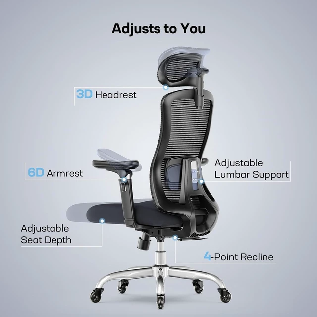 Alt view image 7 of 7 - Big & Tall Ergonomic Office Chair with 6D Armrests