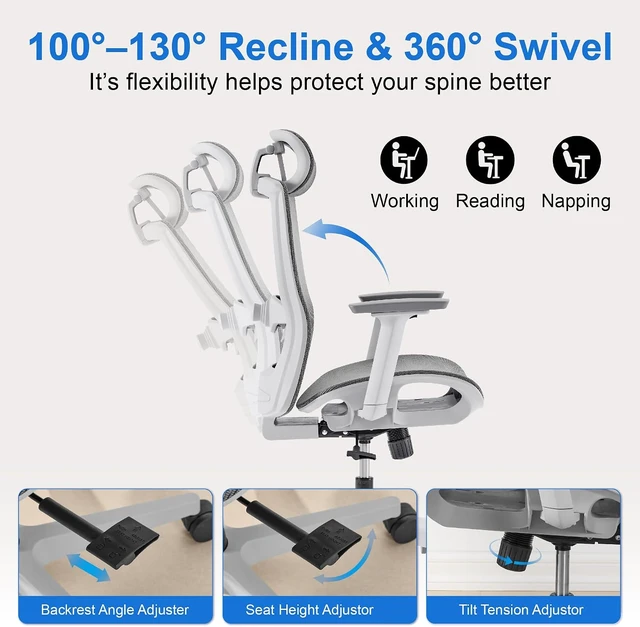 Alt view image 4 of 7 - Comfy Ergonomic Office Chair, Desk Chair with Lumbar Support