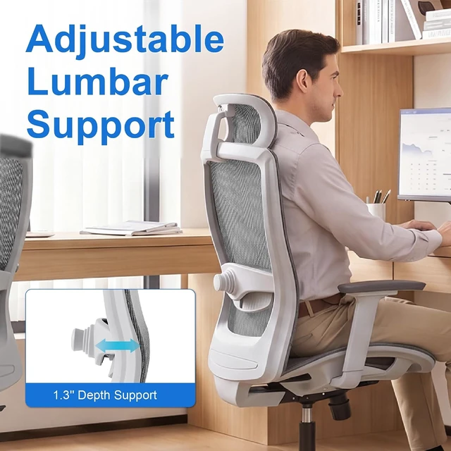 Alt view image 6 of 7 - Comfy Ergonomic Office Chair, Desk Chair with Lumbar Support