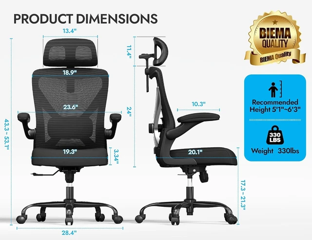 Alt view image 2 of 7 - Black Ergonomic Office Chair Comfy Mesh Desk Chair with Headrest & Lumbar