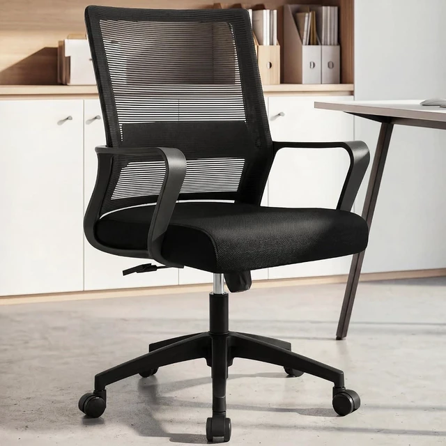 Main image of Office Computer Desk Chair with Mid-Back Mesh Wide Seat, Black