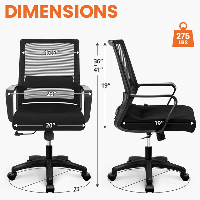 Alt view image 2 of 7 - Office Computer Desk Chair with Mid-Back Mesh Wide Seat, Black