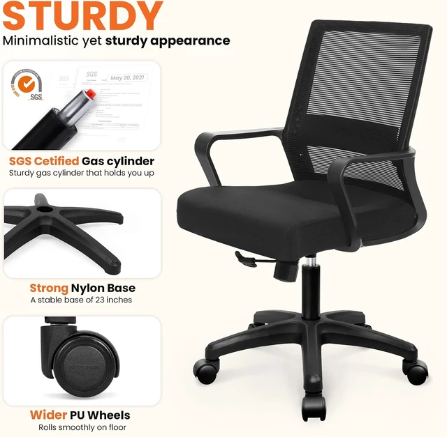 Alt view image 5 of 7 - Office Computer Desk Chair with Mid-Back Mesh Wide Seat, Black