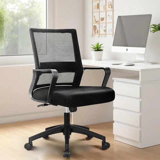 Alt view image 7 of 7 - Office Computer Desk Chair with Mid-Back Mesh Wide Seat, Black