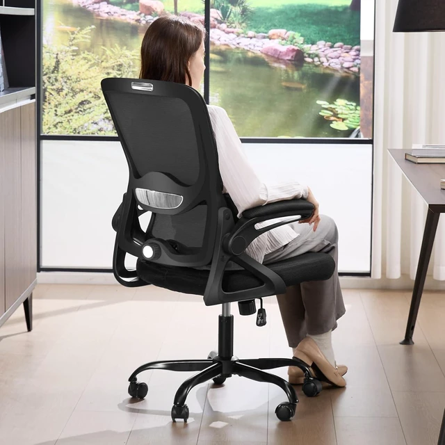 Main image of Ergonomic Mesh Office Chair Mid Back Desk Chair with Lumbar Support, Flip-Up Arms, 400 lbs Comfy Computer Chair, Home Office