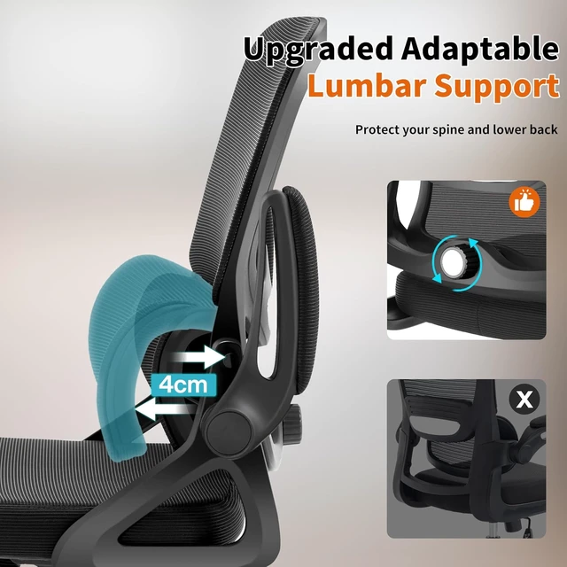 Alt view image 5 of 7 - Ergonomic Mesh Office Chair Mid Back Desk Chair with Lumbar Support, Flip-Up Arms, 400 lbs Comfy Computer Chair, Home Office