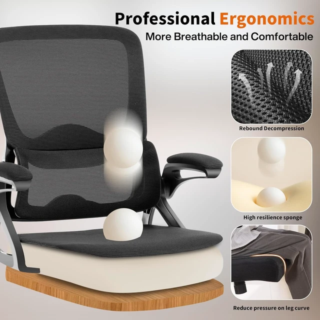 Alt view image 6 of 7 - Ergonomic Mesh Office Chair Mid Back Desk Chair with Lumbar Support, Flip-Up Arms, 400 lbs Comfy Computer Chair, Home Office