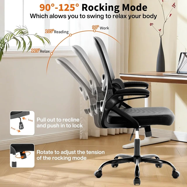 Alt view image 7 of 7 - Ergonomic Mesh Office Chair Mid Back Desk Chair with Lumbar Support, Flip-Up Arms, 400 lbs Comfy Computer Chair, Home Office