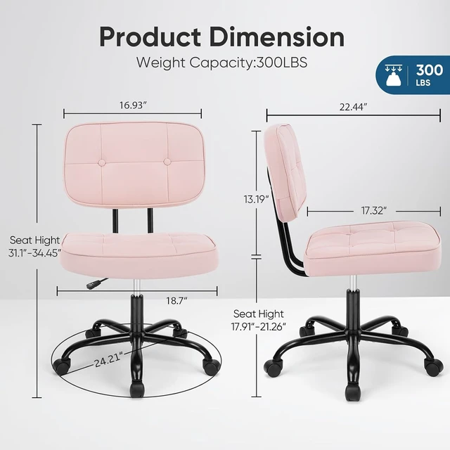 Alt view image 2 of 7 - Small Armless Vanity Chair with Lumbar Support, Office Desk Chair