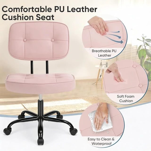 Alt view image 3 of 7 - Small Armless Vanity Chair with Lumbar Support, Office Desk Chair