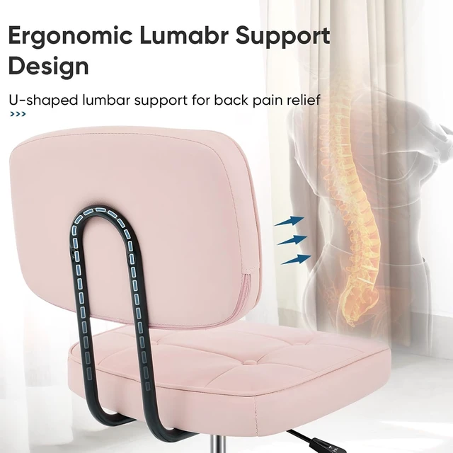 Alt view image 4 of 7 - Small Armless Vanity Chair with Lumbar Support, Office Desk Chair