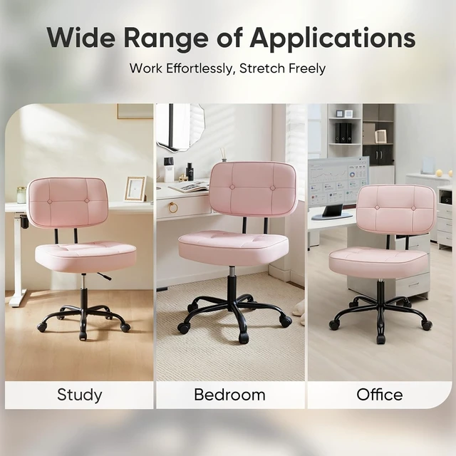 Alt view image 7 of 7 - Small Armless Vanity Chair with Lumbar Support, Office Desk Chair