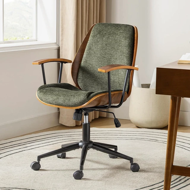 Main image of Green Solid Wood Office Chair with Tilt Function & Metal Base