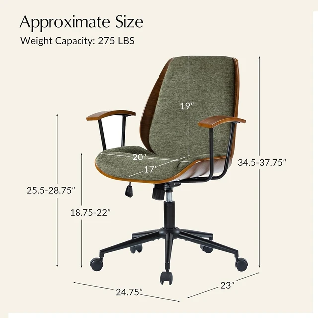 Alt view image 2 of 7 - Green Solid Wood Office Chair with Tilt Function & Metal Base