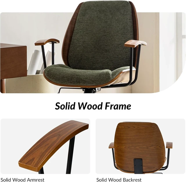 Alt view image 4 of 7 - Green Solid Wood Office Chair with Tilt Function & Metal Base