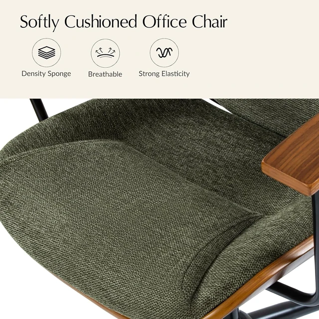 Alt view image 6 of 7 - Green Solid Wood Office Chair with Tilt Function & Metal Base