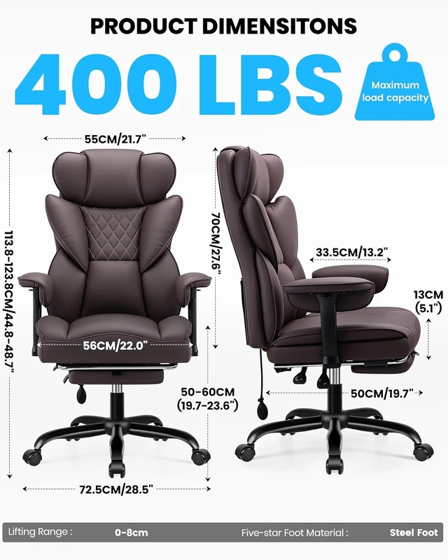 Alt view image 3 of 7 - Big & Tall Executive Office Chair with Adjustable Lumbar Support