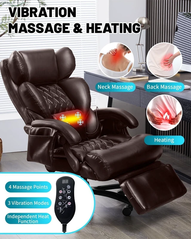 Alt view image 2 of 7 - 800LBS Massage Office Chair with Foot Rest & 8 Points Vibration Heat Big & Tall Ergonomic Reclining Desk Chair for Heavy People, Managerial Home Office Use