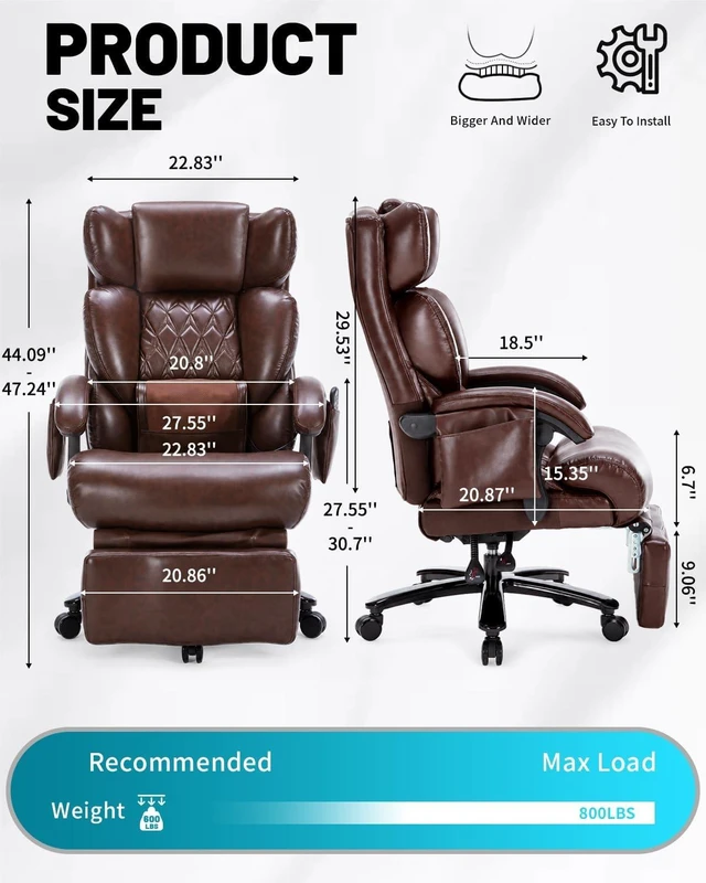 Main image of 800LBS Massage Office Chair with Foot Rest & 8 Points Vibration Heat Big & Tall Ergonomic Reclining Desk Chair for Heavy People, Managerial Home Office Use