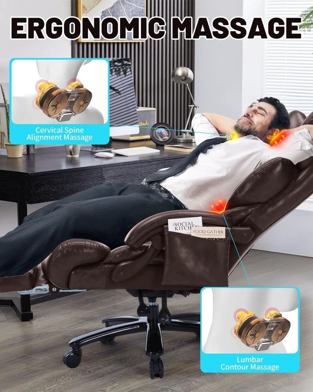 Alt view image 4 of 7 - 800LBS Massage Office Chair with Foot Rest & 8 Points Vibration Heat Big & Tall Ergonomic Reclining Desk Chair for Heavy People, Managerial Home Office Use