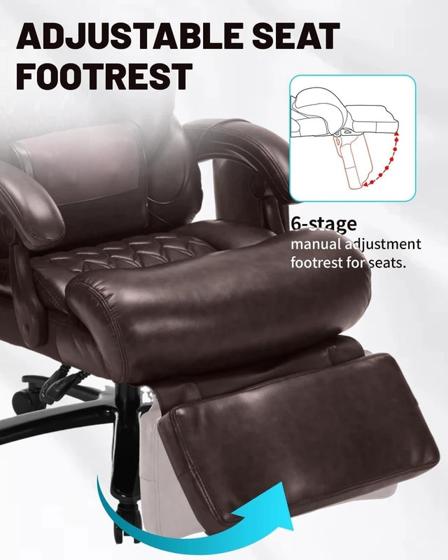 Alt view image 5 of 7 - 800LBS Massage Office Chair with Foot Rest & 8 Points Vibration Heat Big & Tall Ergonomic Reclining Desk Chair for Heavy People, Managerial Home Office Use
