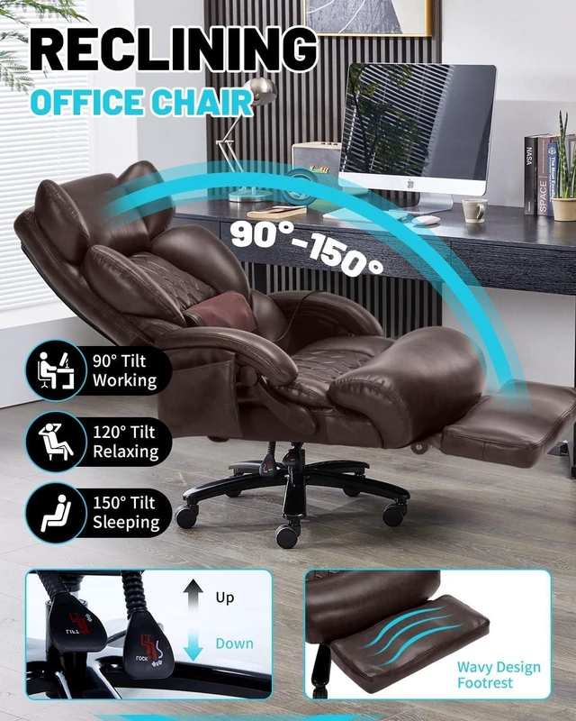 Alt view image 6 of 7 - 800LBS Massage Office Chair with Foot Rest & 8 Points Vibration Heat Big & Tall Ergonomic Reclining Desk Chair for Heavy People, Managerial Home Office Use