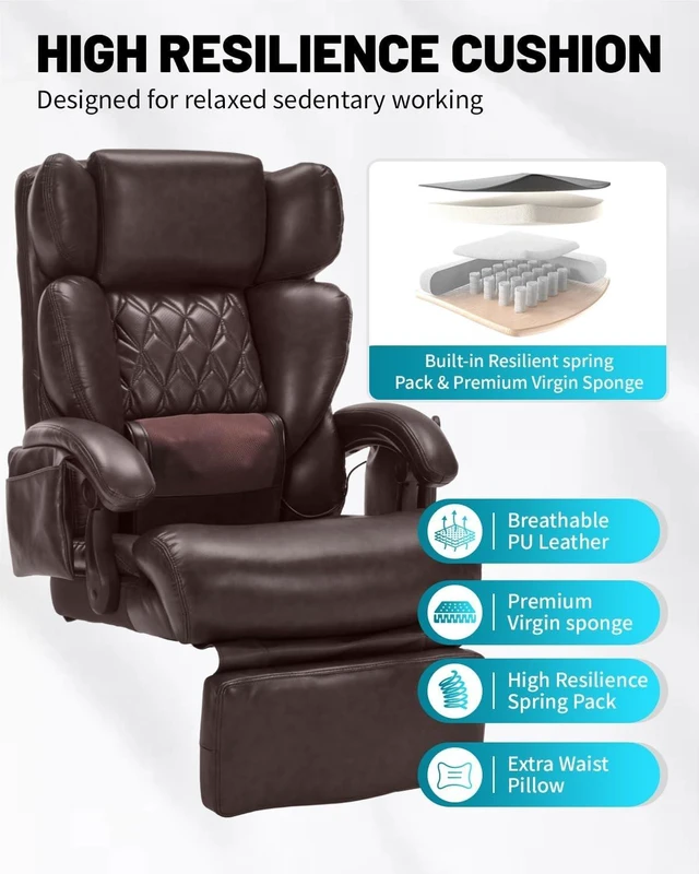 Alt view image 7 of 7 - 800LBS Massage Office Chair with Foot Rest & 8 Points Vibration Heat Big & Tall Ergonomic Reclining Desk Chair for Heavy People, Managerial Home Office Use