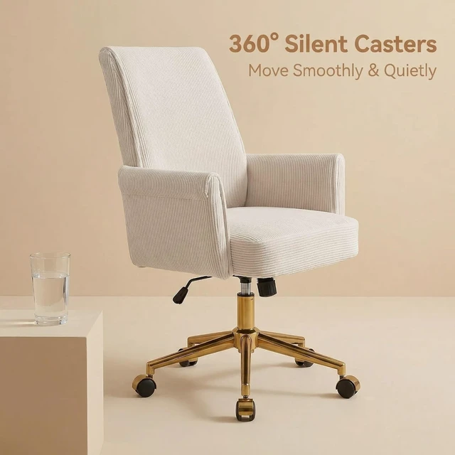 Alt view image 3 of 7 - Stripes Velvet Home Office Desk Chair Accent Upholstered Modern Swivel Chair with Wheels, Height Adjustable, Ergonomic Task ChairCream