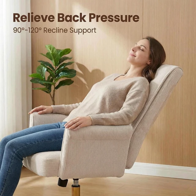 Alt view image 4 of 7 - Stripes Velvet Home Office Desk Chair Accent Upholstered Modern Swivel Chair with Wheels, Height Adjustable, Ergonomic Task ChairCream