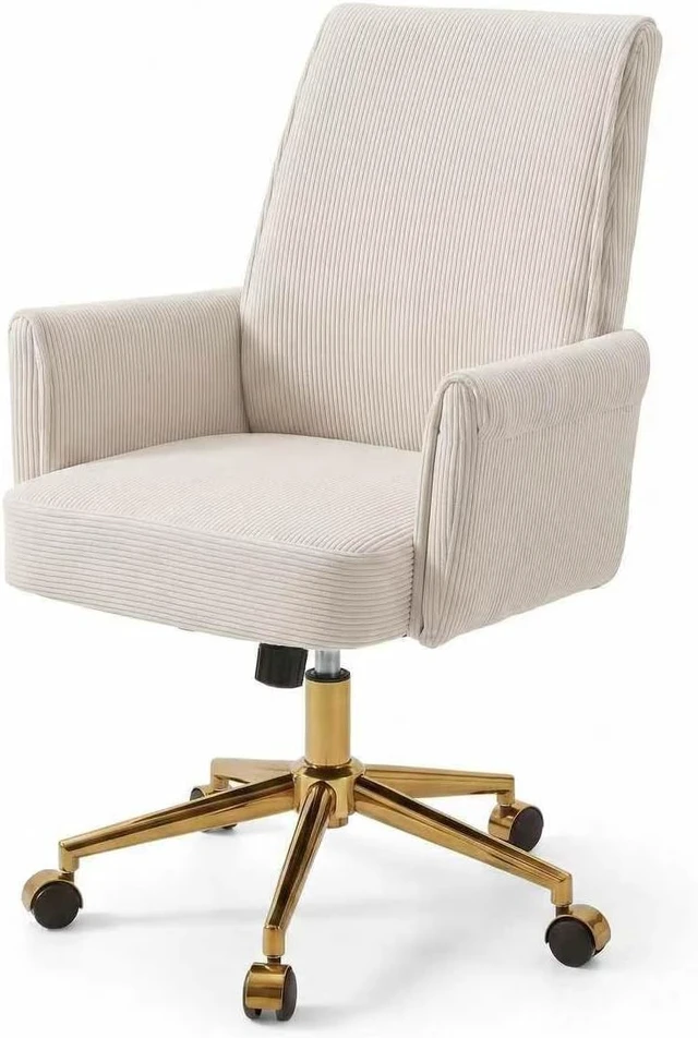 Alt view image 6 of 7 - Stripes Velvet Home Office Desk Chair Accent Upholstered Modern Swivel Chair with Wheels, Height Adjustable, Ergonomic Task ChairCream