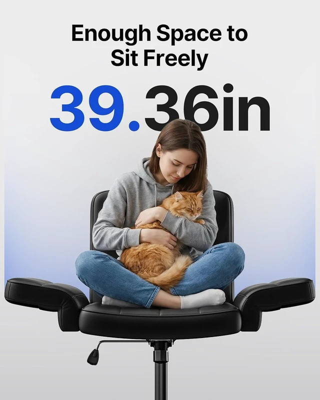 Alt view image 4 of 7 - Criss Cross Chair with 6-Point Adjustable Armrests Pet-Friendly Cross Leg Chair with Wide Seat, Durable PU Leather, Easy Assembly