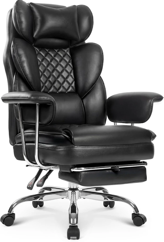 Main image of Big & Tall PU Leather Office Chair, High Back with Lumbar Support, Black