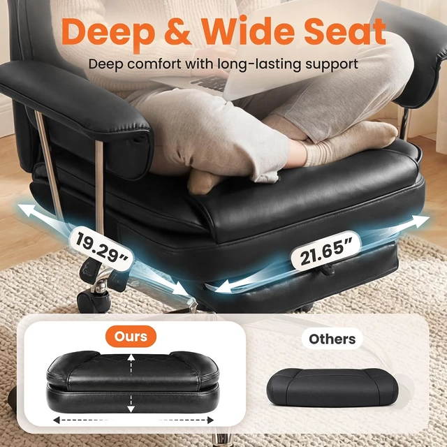 Alt view image 6 of 7 - Big & Tall PU Leather Office Chair, High Back with Lumbar Support, Black