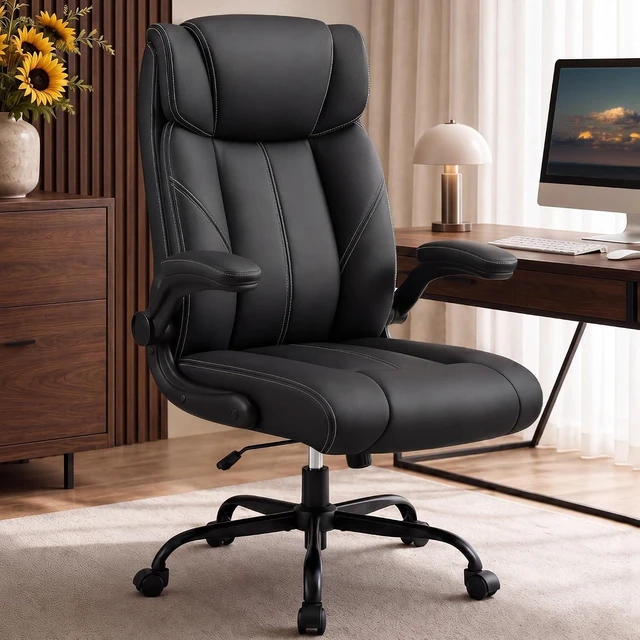 Main image of Ergonomic Leather Computer Desk Chair with Rocking