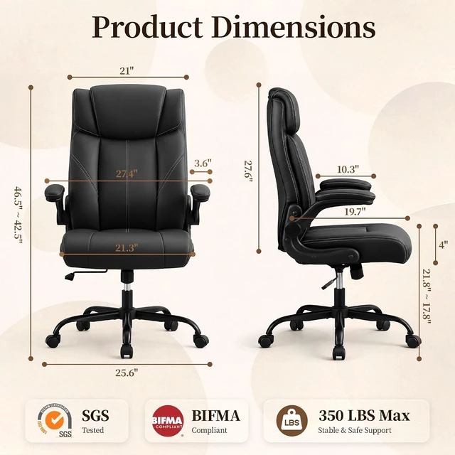 Alt view image 2 of 7 - Ergonomic Leather Computer Desk Chair with Rocking