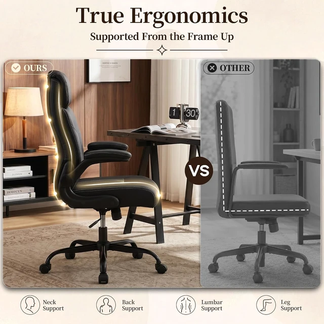 Alt view image 3 of 7 - Ergonomic Leather Computer Desk Chair with Rocking