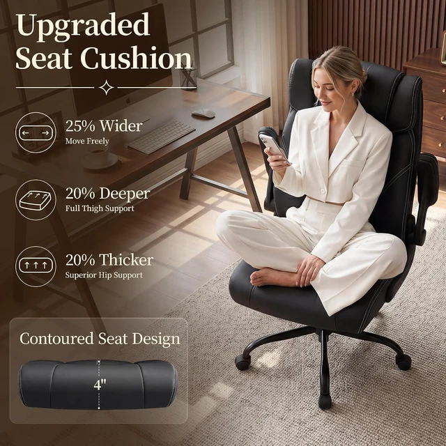 Alt view image 4 of 7 - Ergonomic Leather Computer Desk Chair with Rocking