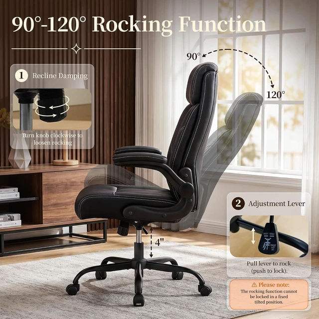 Alt view image 5 of 7 - Ergonomic Leather Computer Desk Chair with Rocking