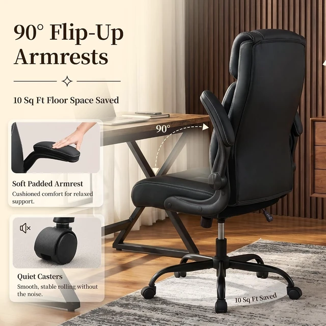 Alt view image 6 of 7 - Ergonomic Leather Computer Desk Chair with Rocking