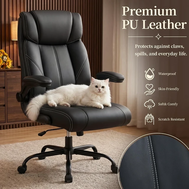 Alt view image 7 of 7 - Ergonomic Leather Computer Desk Chair with Rocking